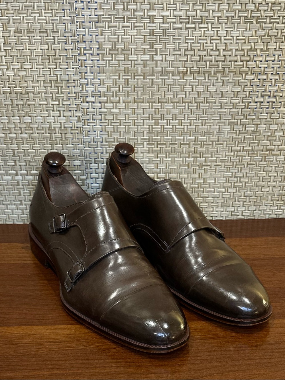 Johnston & Murphy Nolen Brown Leather Double Monk Strap Cap Toe Dress Shoes 10M